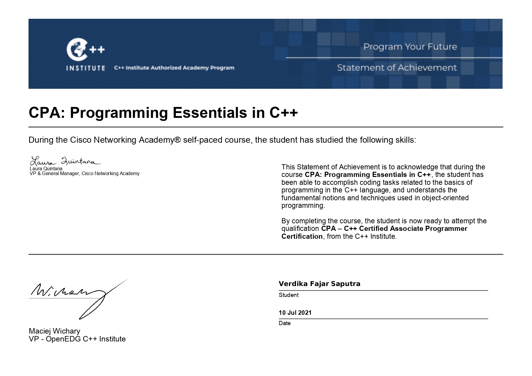 CPA: Programming Essentials in C++
